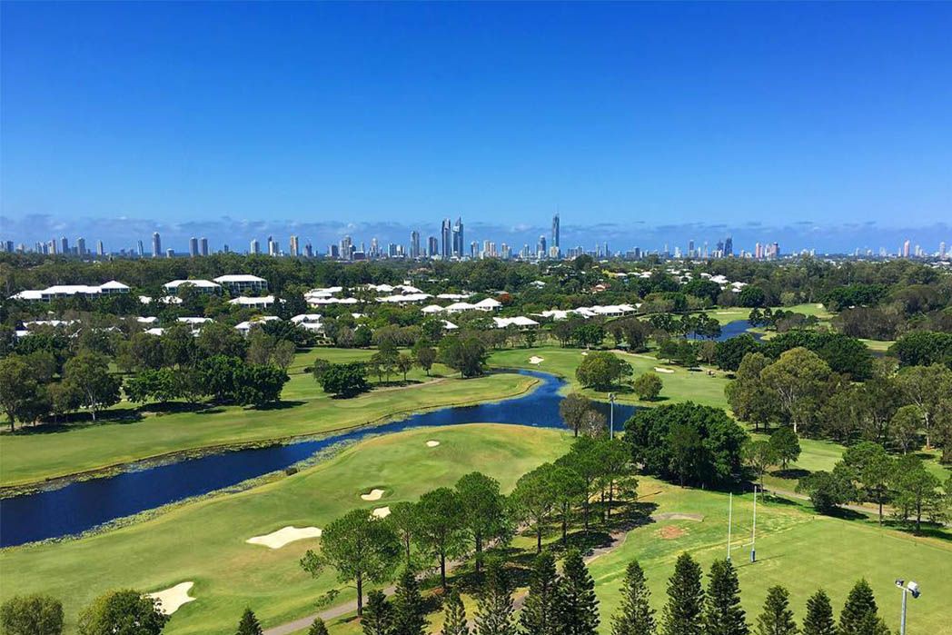 Gold Coast skyline with golf course